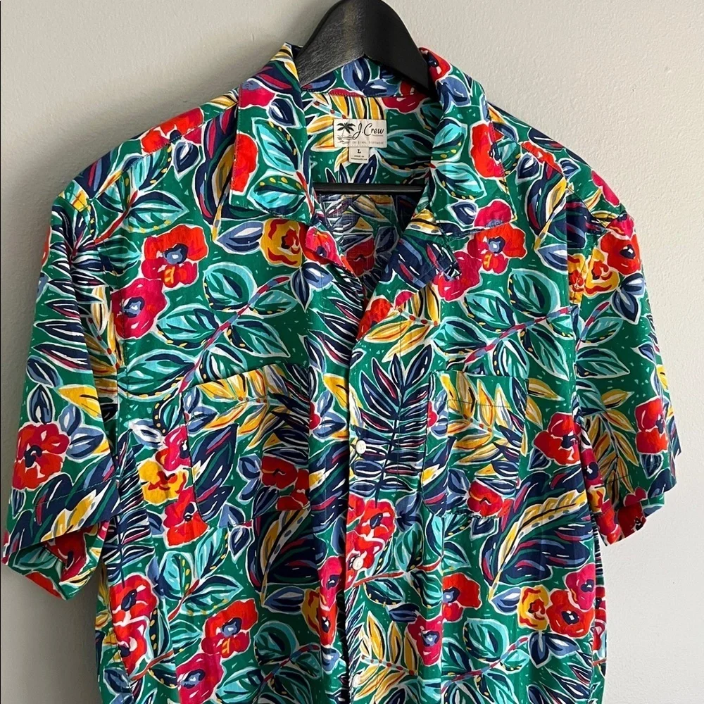 J. Crew Tropical Hawaiian Leaf Print Shirt - Large